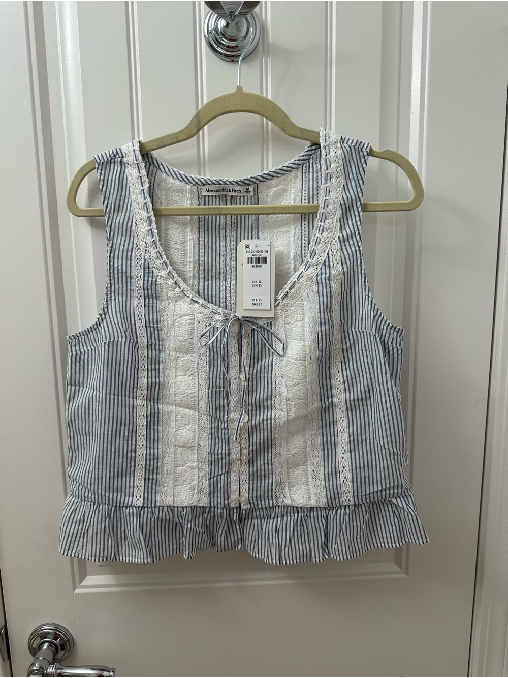 Abercrombie & Fitch Blue Stripe Lace-Trim Tank Top